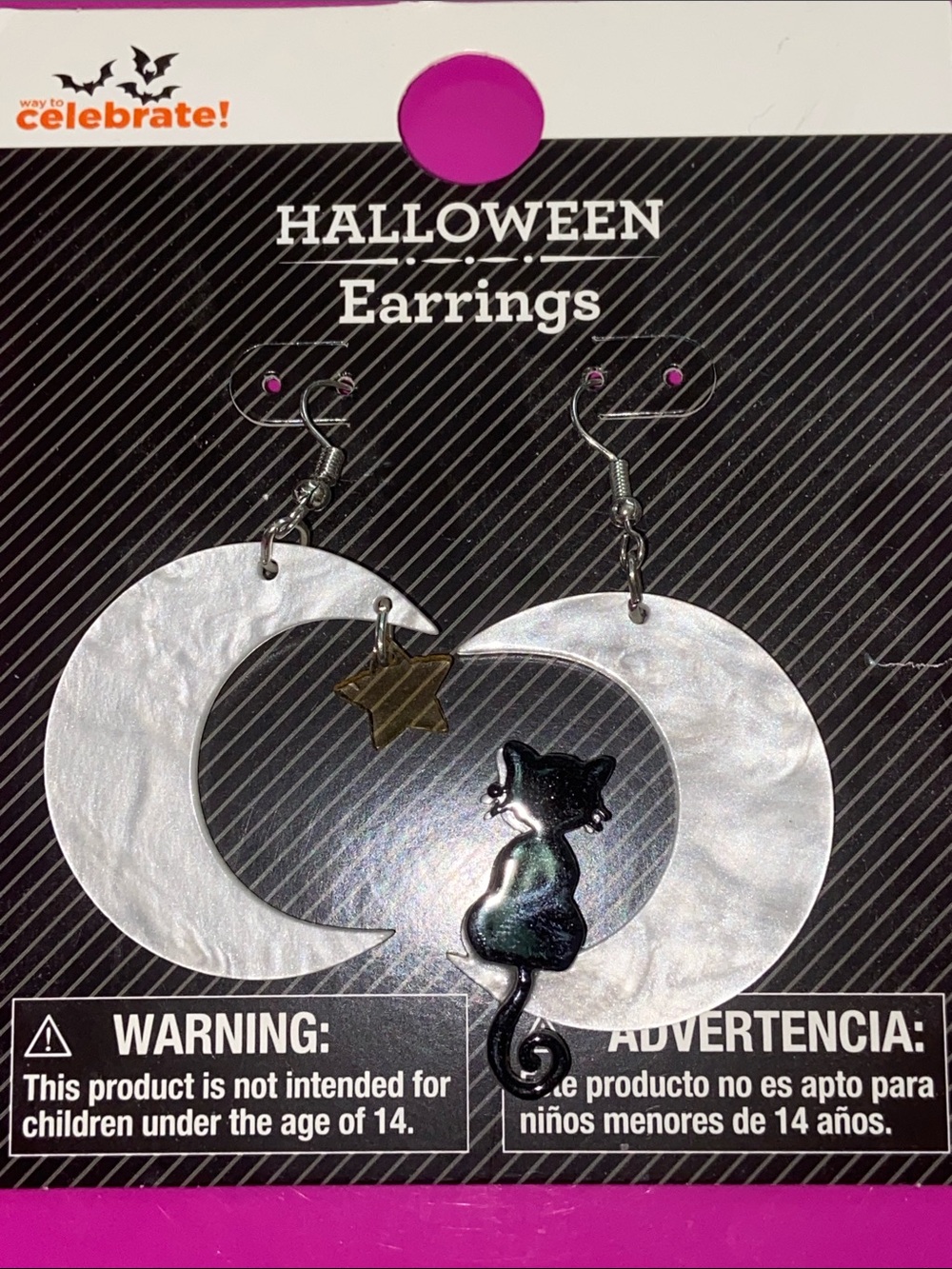 BLACK CAT MOON EARRINGS Brand New Halloween or Anytime!